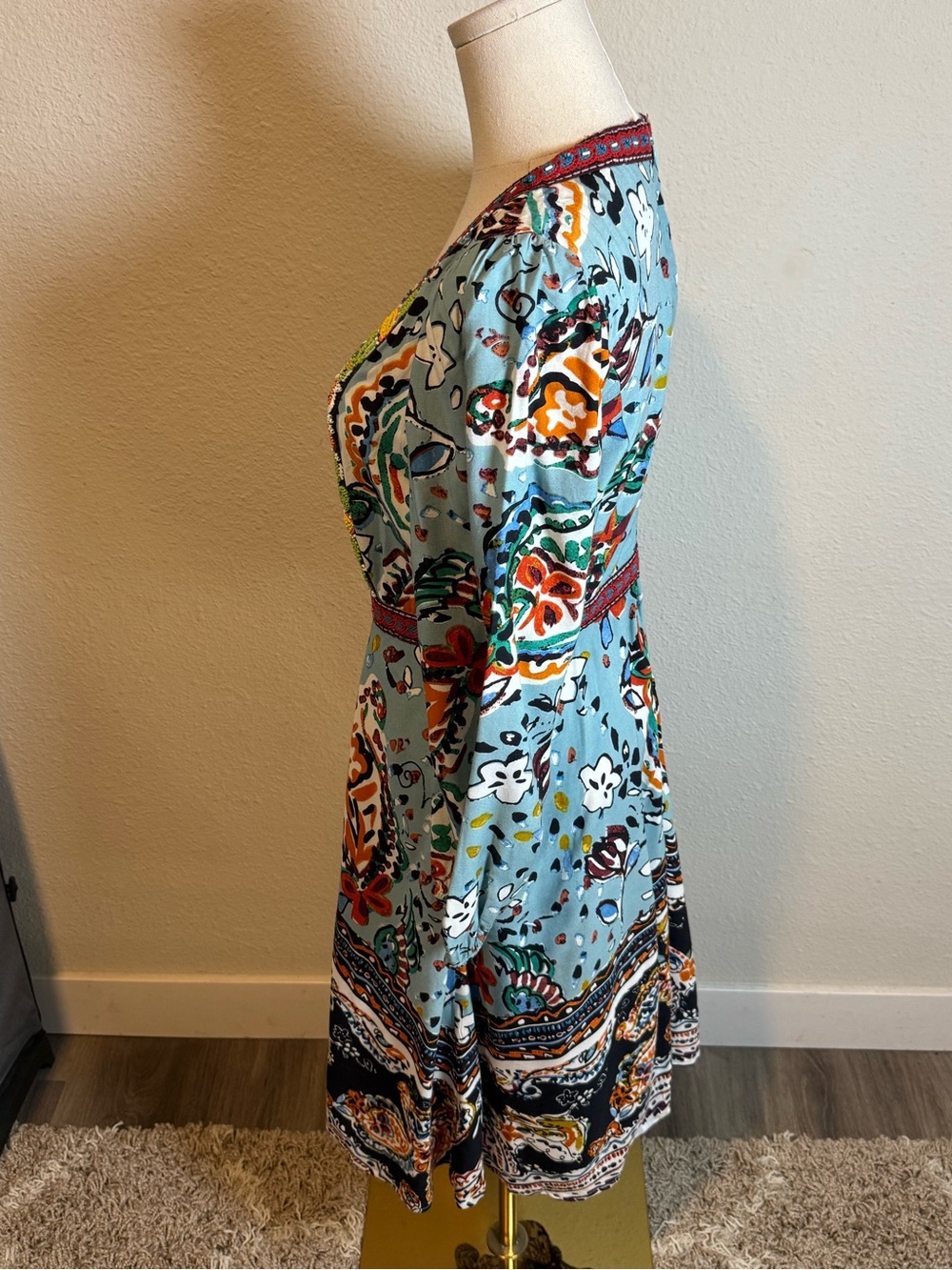 Akemi + Kin Anthropologie Beaded Boho V-Neck Mini Dress size 4 - Picture 5 of 16
